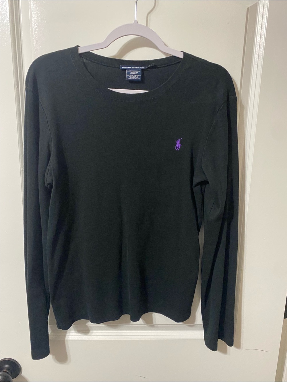 Ralph Lauren Black Long Sleeve Shirt with Purple Pony Logo
